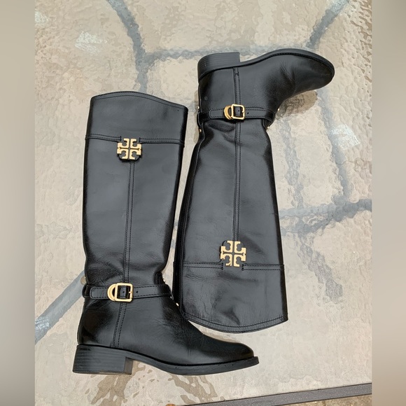 Tory Burch ELOISE Equestrian Knee High Tall Riding Boots Sz 4.5 Gold Logo - Picture 7 of 11